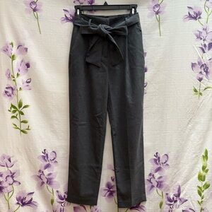 1901 Gray Tie Waist Ankle Straight Dress Pants